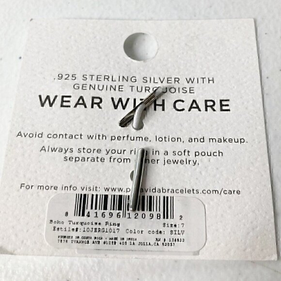 Pura Vida Ring 925 Silver Turquoise Boho Ring Size 7 - Picture 8 of 15